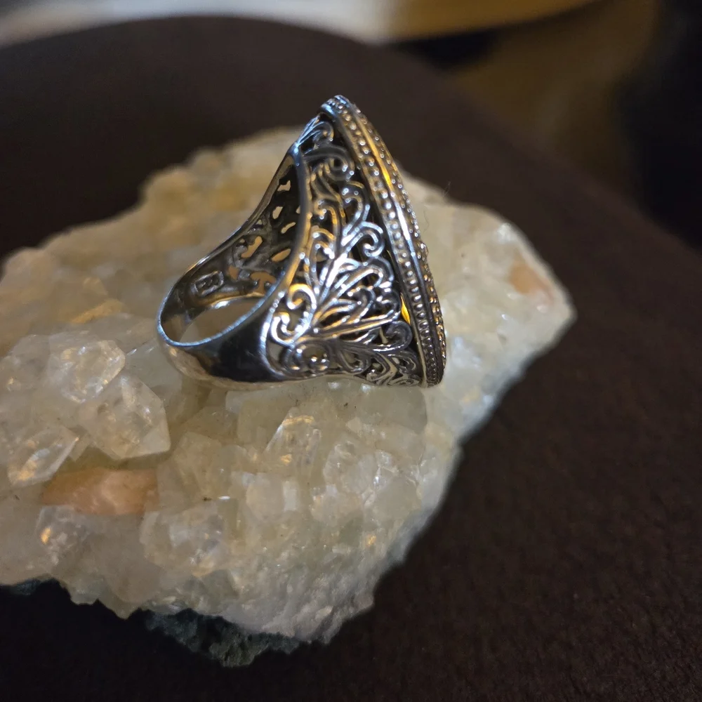 Sterling Silver Cross Ring with Crystals - Picture 5 of 6